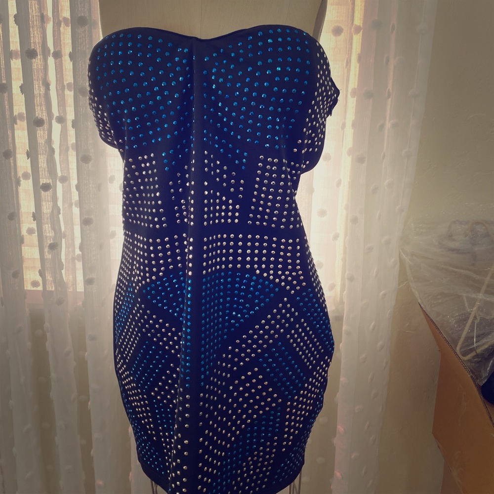Disco is back blue and silver metallic Mini dress